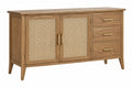 Credenza 160 cm in legno marrone con ante in rattan e 3 cassetti stile naturale