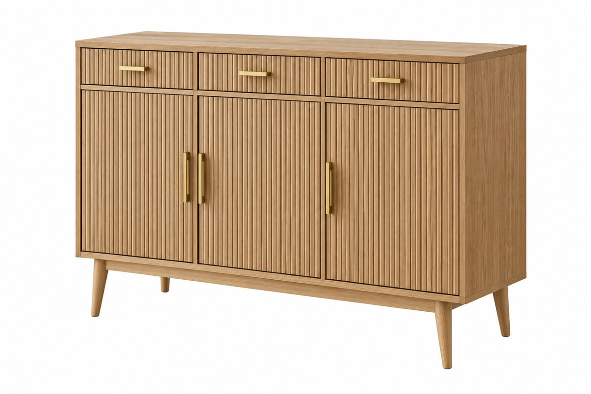 Credenza 150 x 40 x 90 cm in legno rovere con ante scanalate stile moderno
