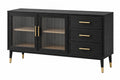 Credenza 160x40x90 cm in legno nero con vetro rigato e 3 cassetti stile moderno