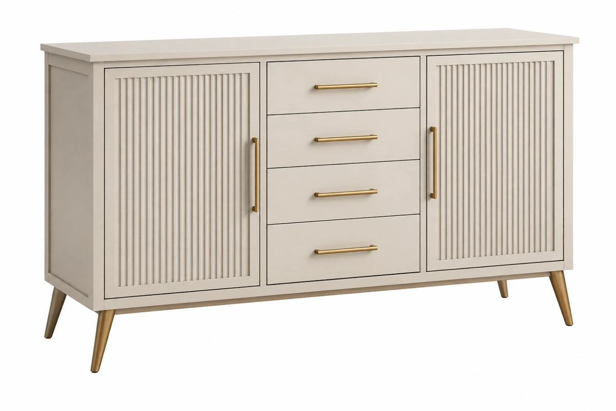 Credenza 160 x 40 x 85 cm in legno beige con ante scanalate e cassetti stile moderno