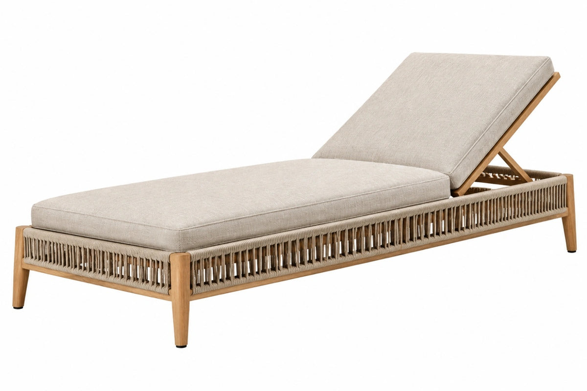Lettino prendisole 200 x 70 cm in legno e corda beige con schienale regolabile