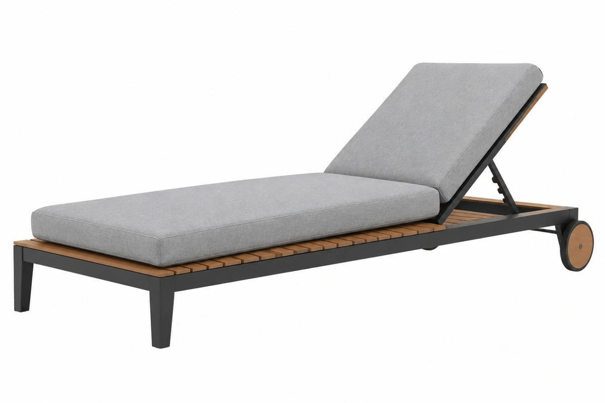 Lettino prendisole 200 x 65 x 35 cm in metallo e legno grigio con schienale regolabile