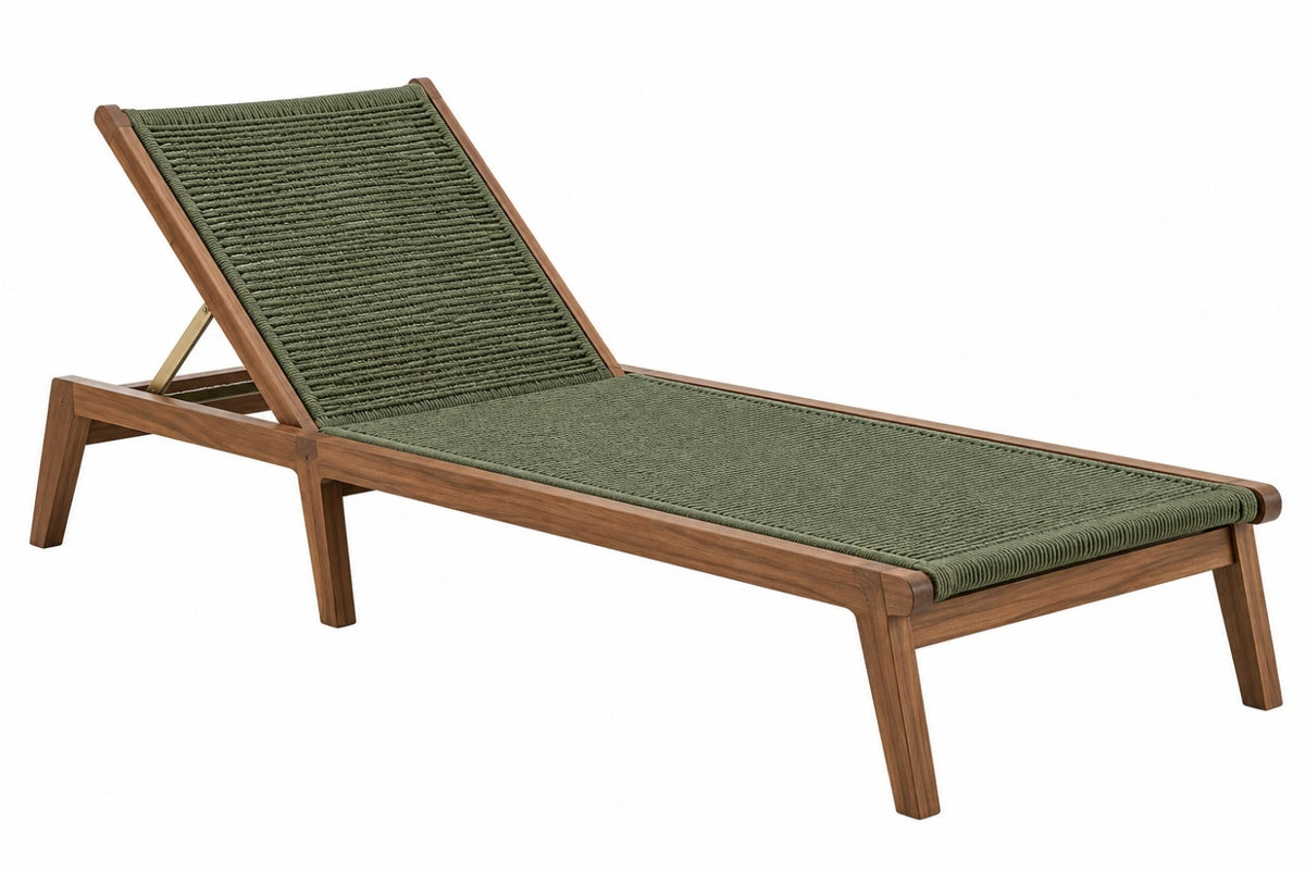Lettino prendisole 200x70x35 cm in legno e corda verde - schienale regolabile da esterno