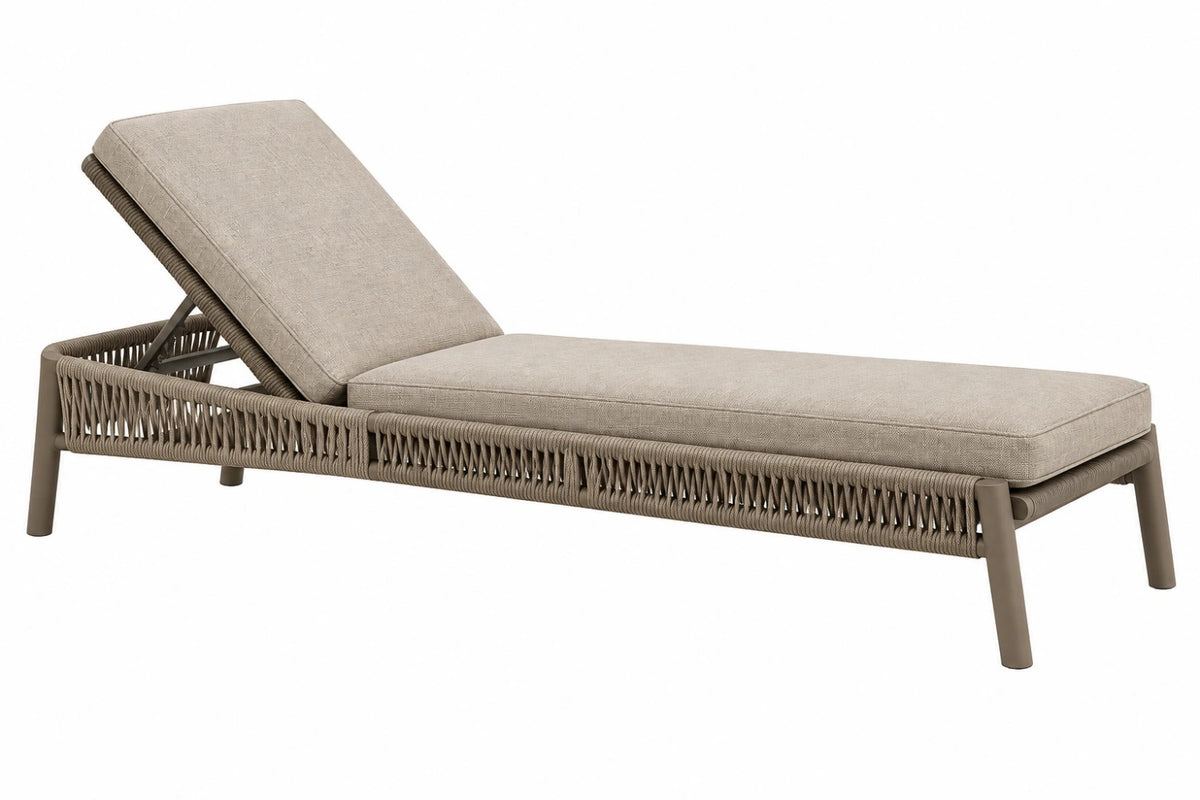 Lettino prendisole 200 x 70 cm in metallo e corda tortora con schienale reclinabile