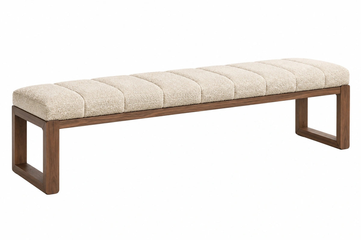 Panca 160 x 40 x 45 cm in legno marrone e tessuto bouclé beige - stile moderno
