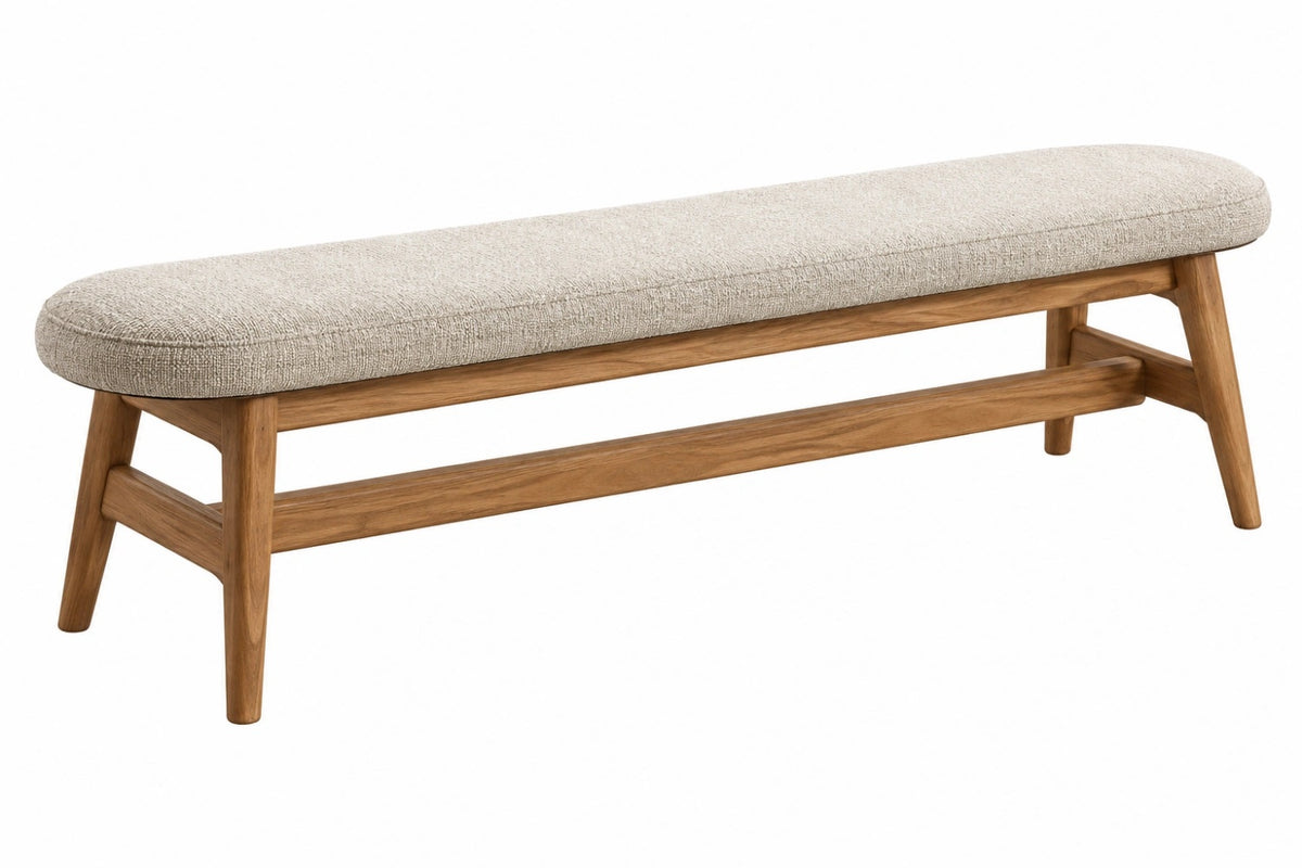 Panca imbottita 150 x 40 x 45 cm in legno e tessuto beige stile moderno