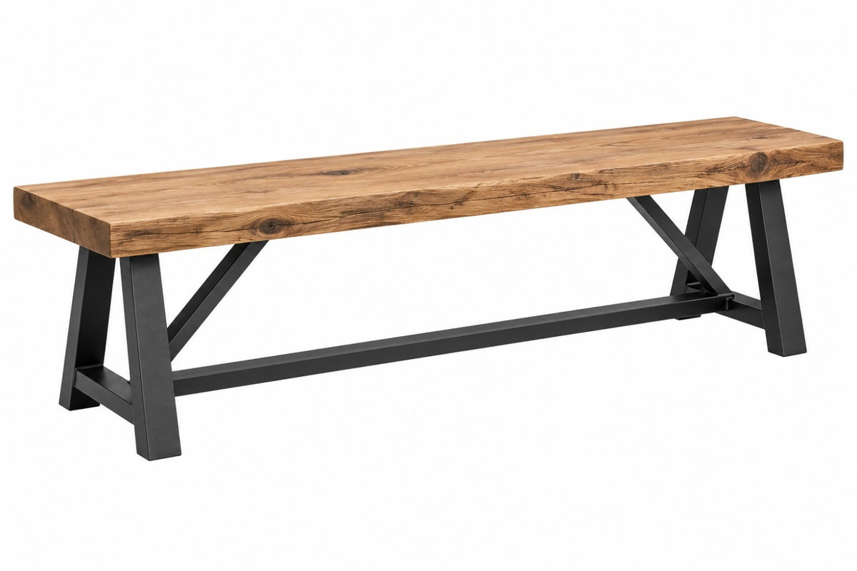 Panca 220 x 40 x 45 cm in legno marrone e metallo nero stile industriale