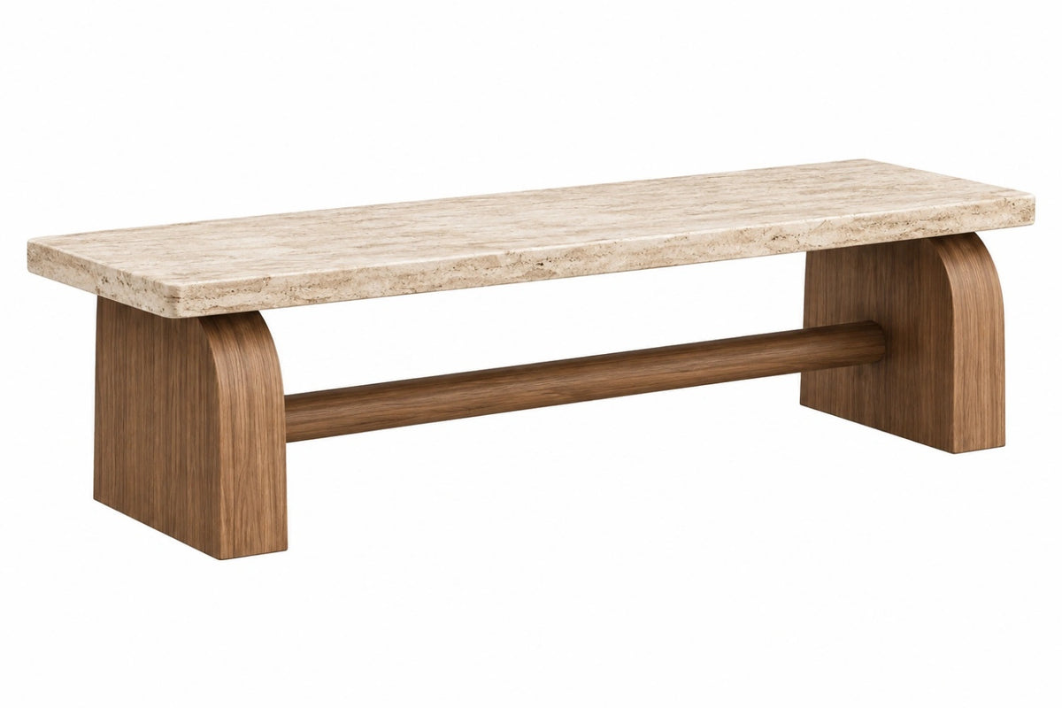 Panca 140 x 40 x 45 cm in pietra e legno marrone beige - stile contemporaneo