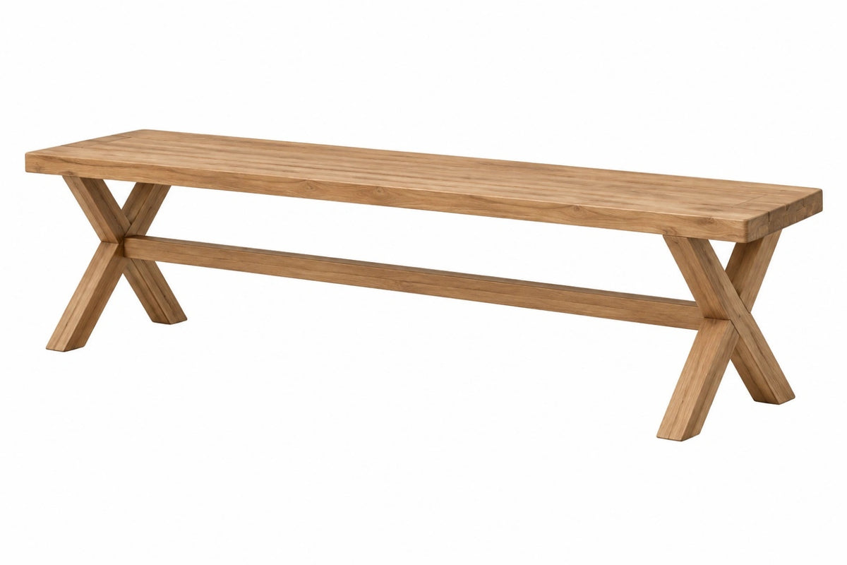 Panchina 220 cm in legno massello marrone naturale stile rustico