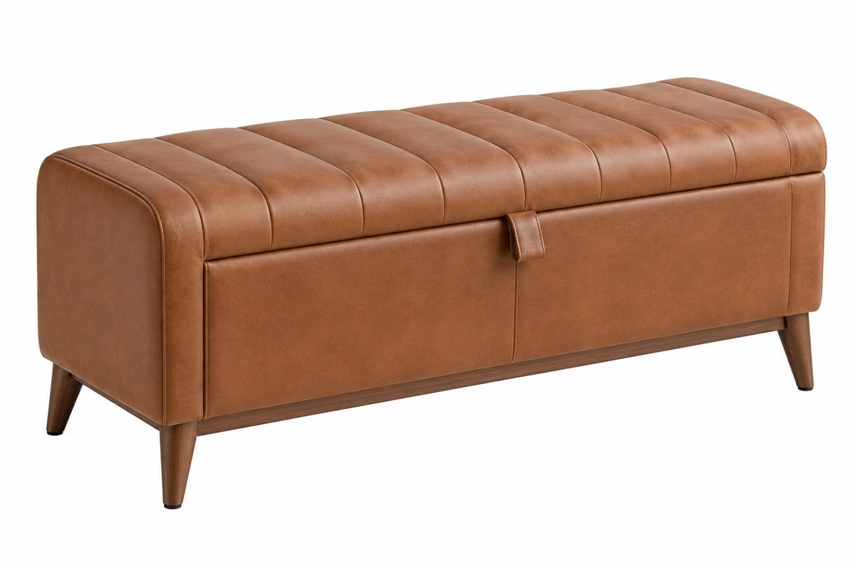 Panca contenitore 120 x 45 x 50 cm in similpelle marrone con seduta imbottita stile moderno