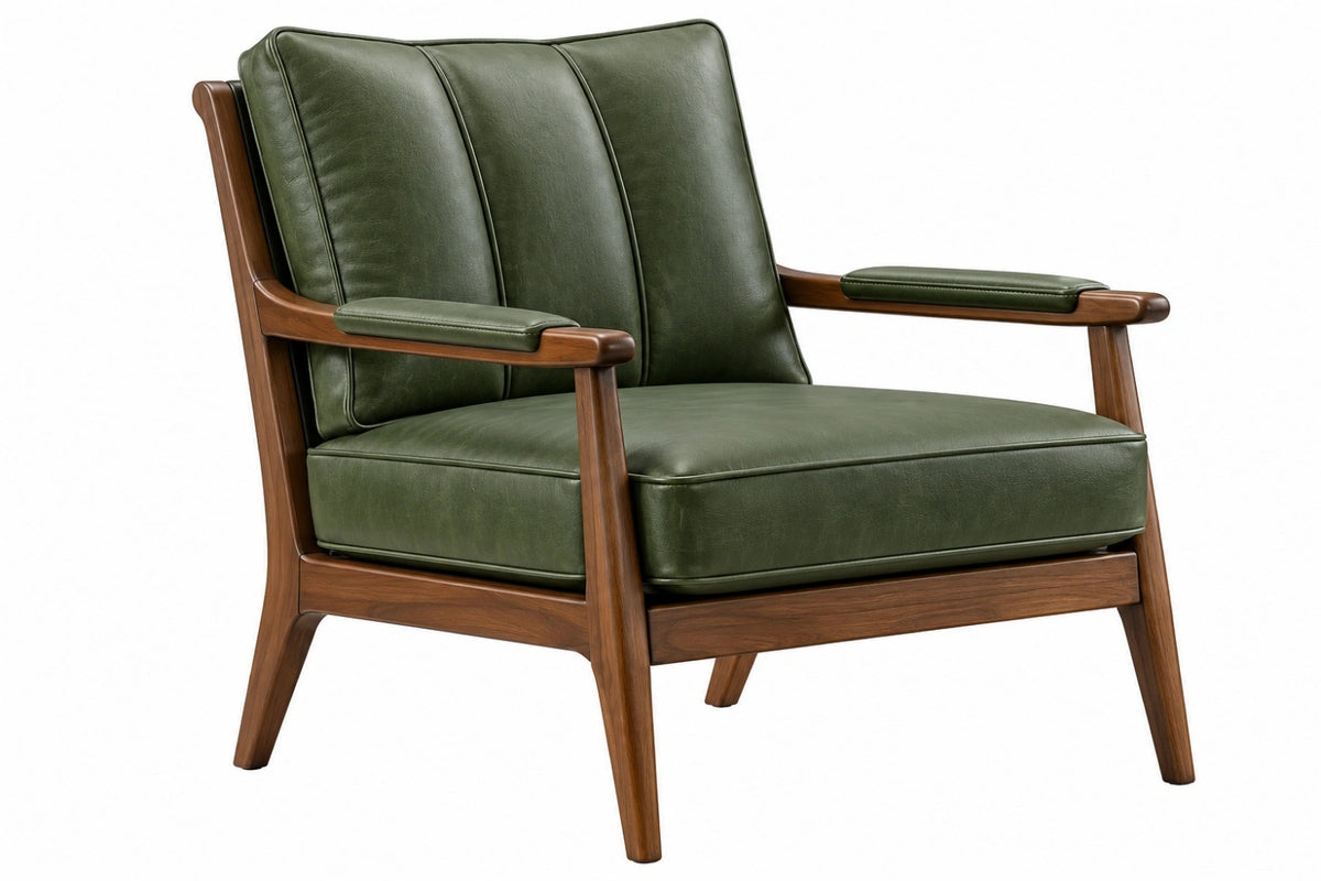 Poltrona 80 x 82 x 86 cm in legno e rivestimento effetto pelle verde stile moderno per soggiorno