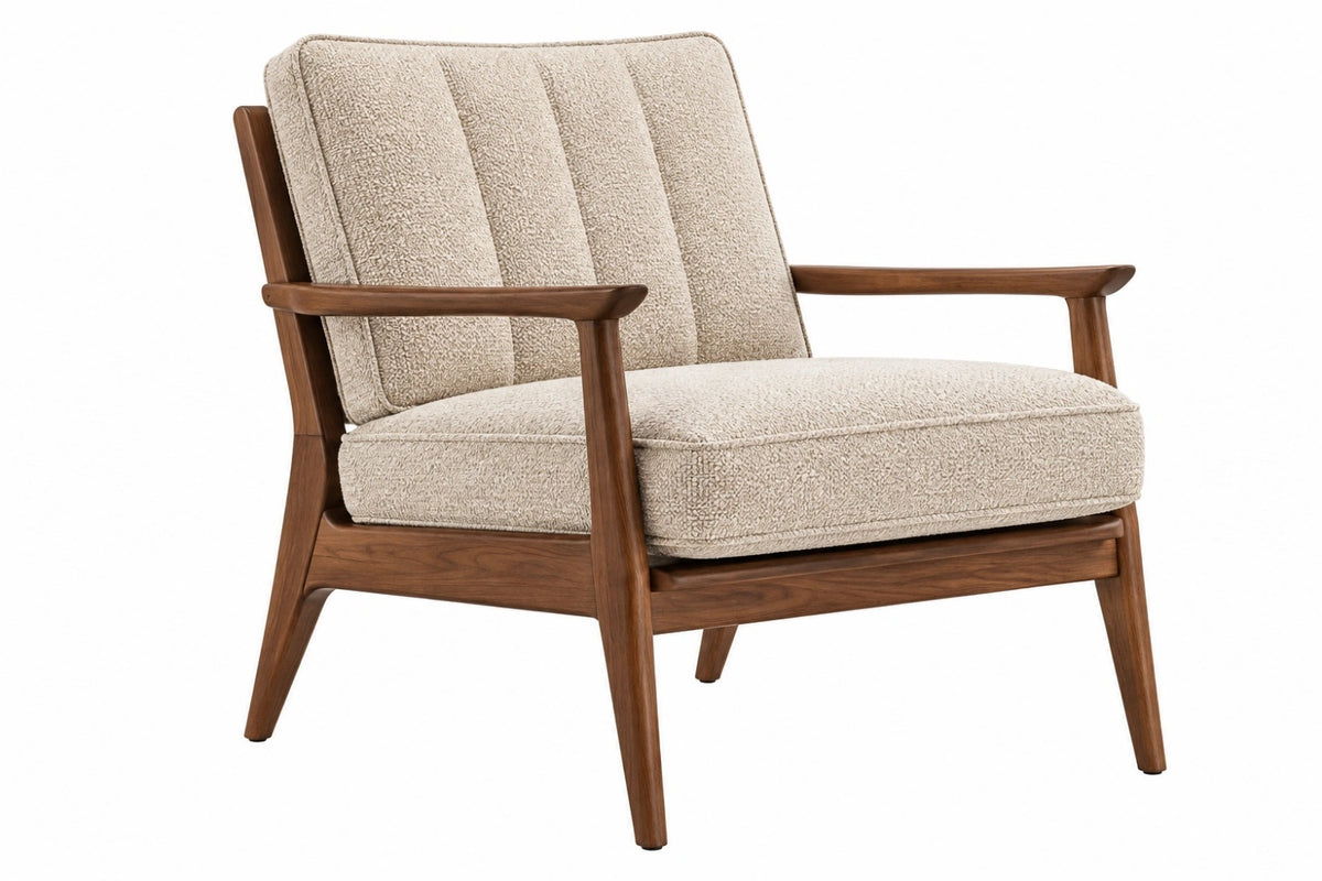 Poltrona 76 x 82 x 85 cm in legno e tessuto bouclé beige - stile moderno