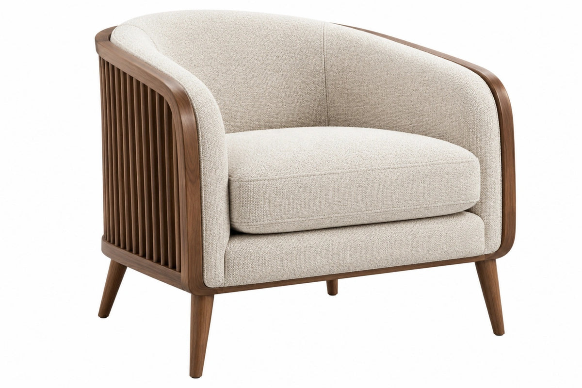 Poltrona 82 x 78 x 76 cm in tessuto bouclé beige e legno marrone - stile moderno