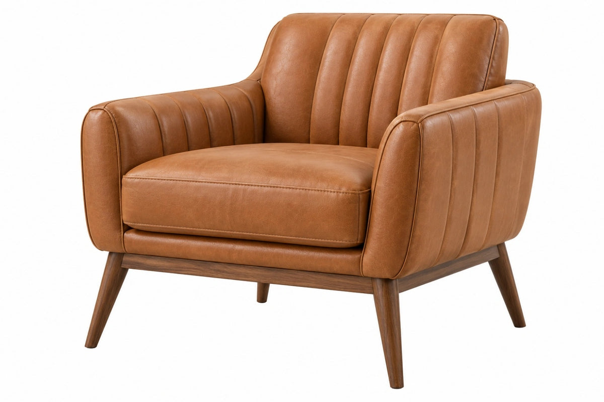 Poltrona 90 x 85 x 90 cm in similpelle marrone con gambe in legno stile moderno
