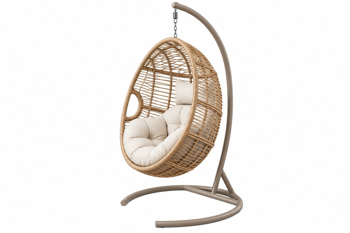 Poltrona sospesa 105 x 105 x 195 cm in rattan beige con supporto in metallo - da esterno