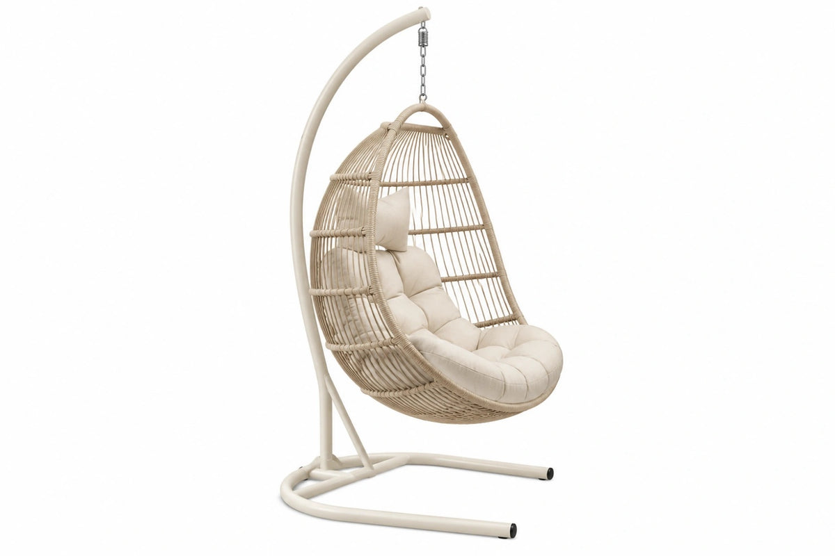 Poltrona sospesa 105 x 105 x 195 cm in rattan sintetico beige con supporto in metallo per relax