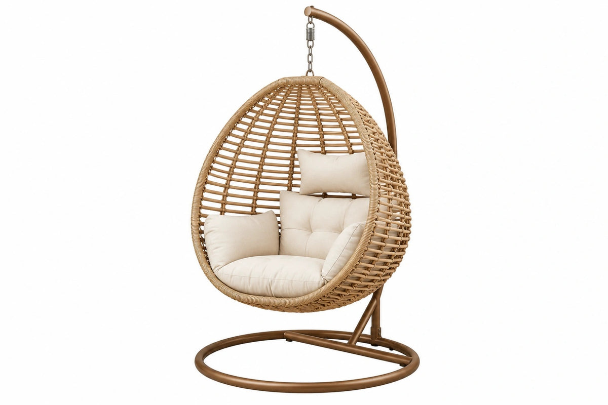 Poltrona sospesa 105 x 105 x 195 cm in intreccio beige con supporto in metallo - stile boho per interno