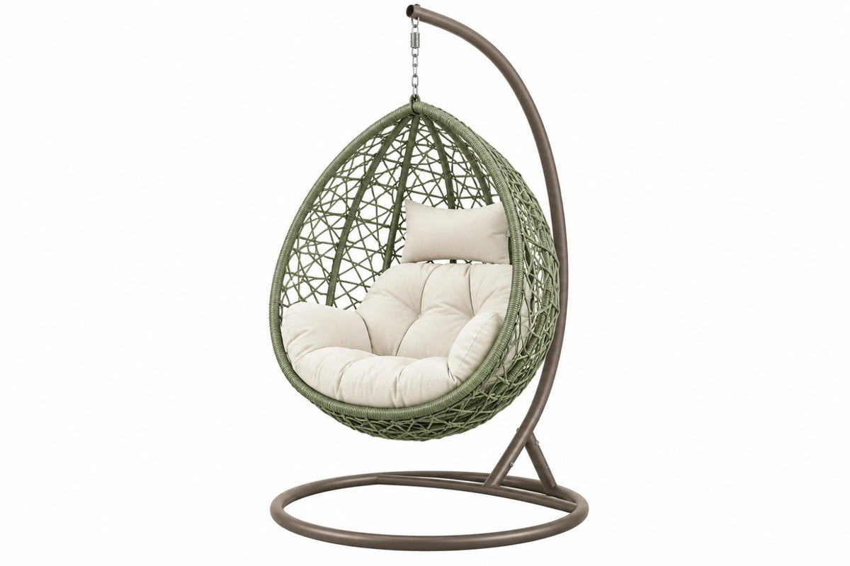 Poltrona sospesa da giardino 105 x 105 x 195 cm in rattan sintetico verde con supporto in acciaio