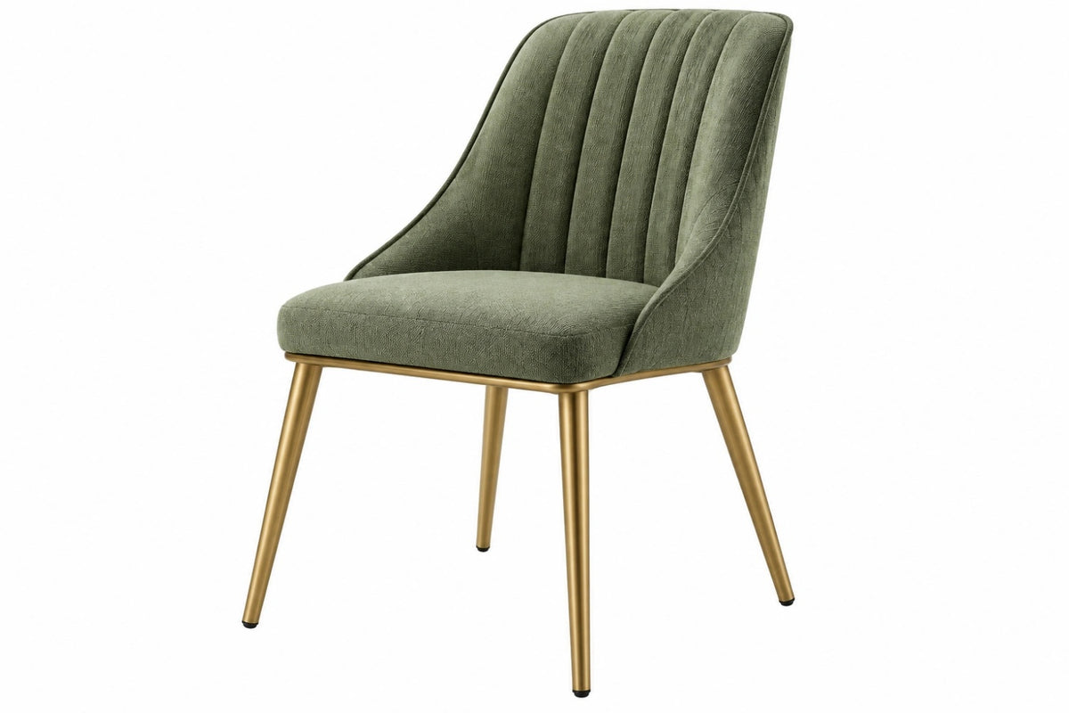 Sedia imbottita 60 x 62 x 88 cm in tessuto verde con gambe in metallo dorato stile moderno