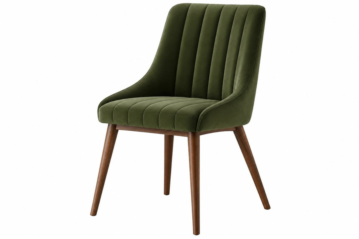 Sedia imbottita 60 x 64 x 90 cm in velluto verde con gambe in legno stile moderno