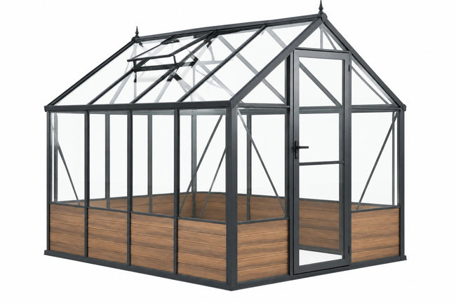 Serra da giardino 240 x 180 x 230 cm in metallo nero con pannelli trasparenti - stile vittoriano