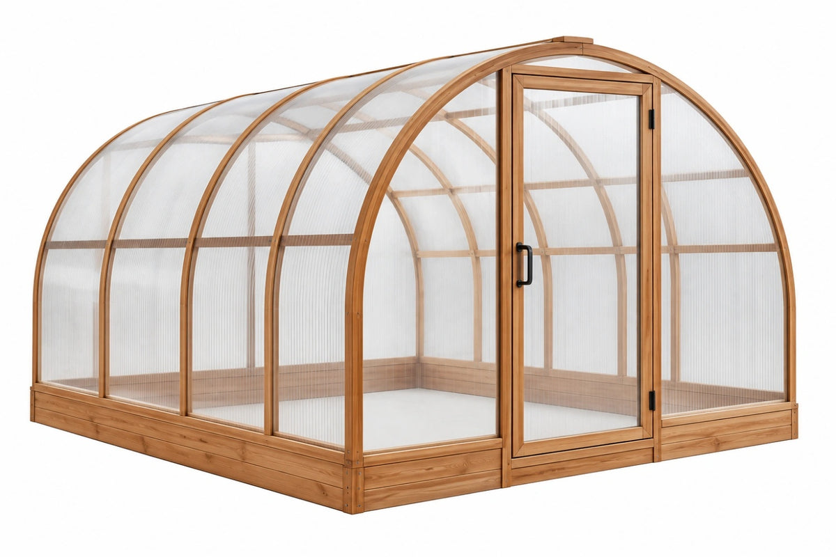 Serra da giardino 300x200x200 cm in legno naturale e pannelli trasparenti con porta