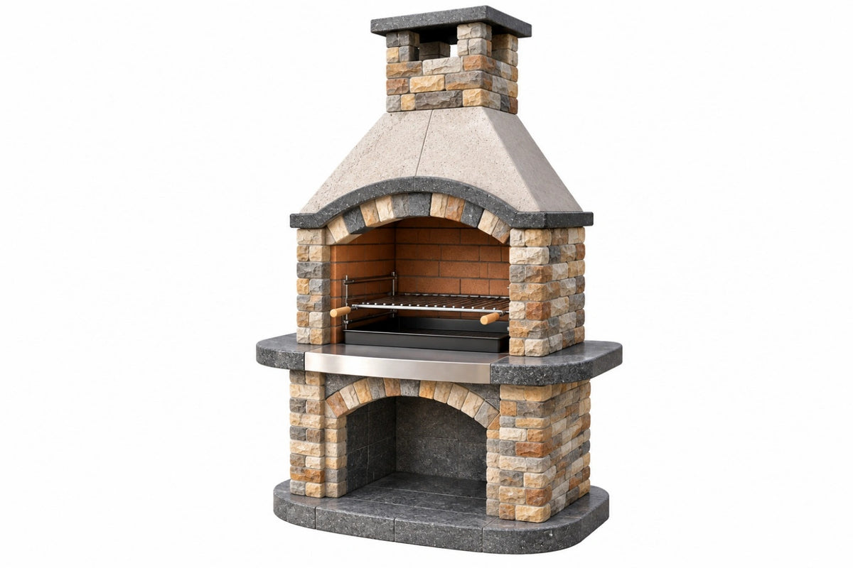 Barbecue da giardino 140 x 80 x 230 cm in pietra multicolore con griglia stile rustico