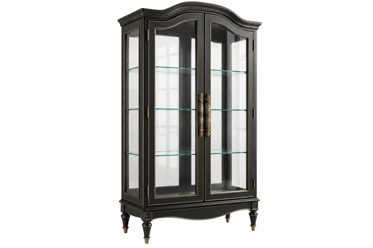 Vetrina 100 x 45 x 190 cm in legno e vetro nero con ante - stile classico