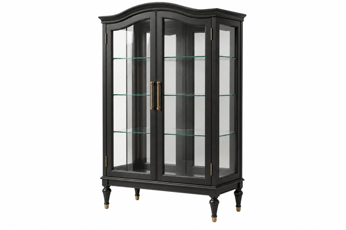 Vetrina 100 x 45 x 180 cm in legno e vetro nera con 2 ante stile classico