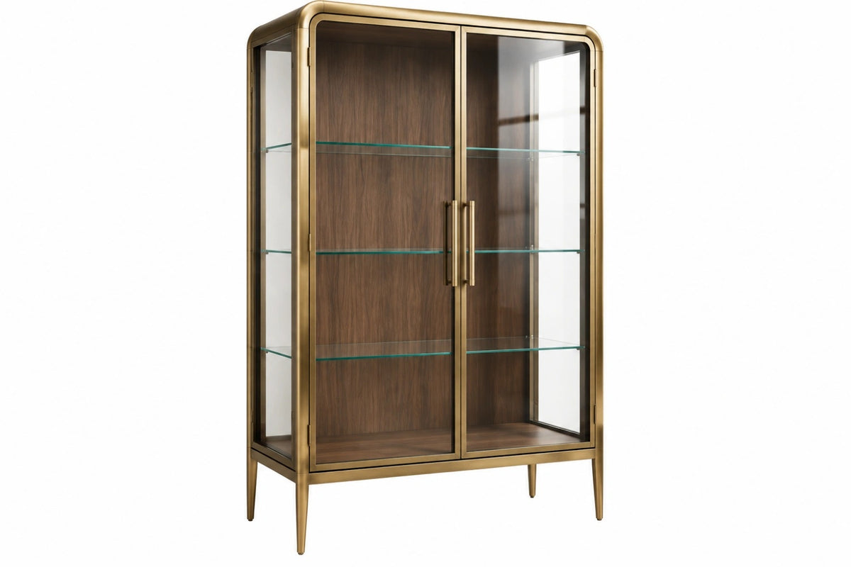 Vetrina 100 x 45 x 190 cm in vetro metallo dorato e effetto legno - stile moderno