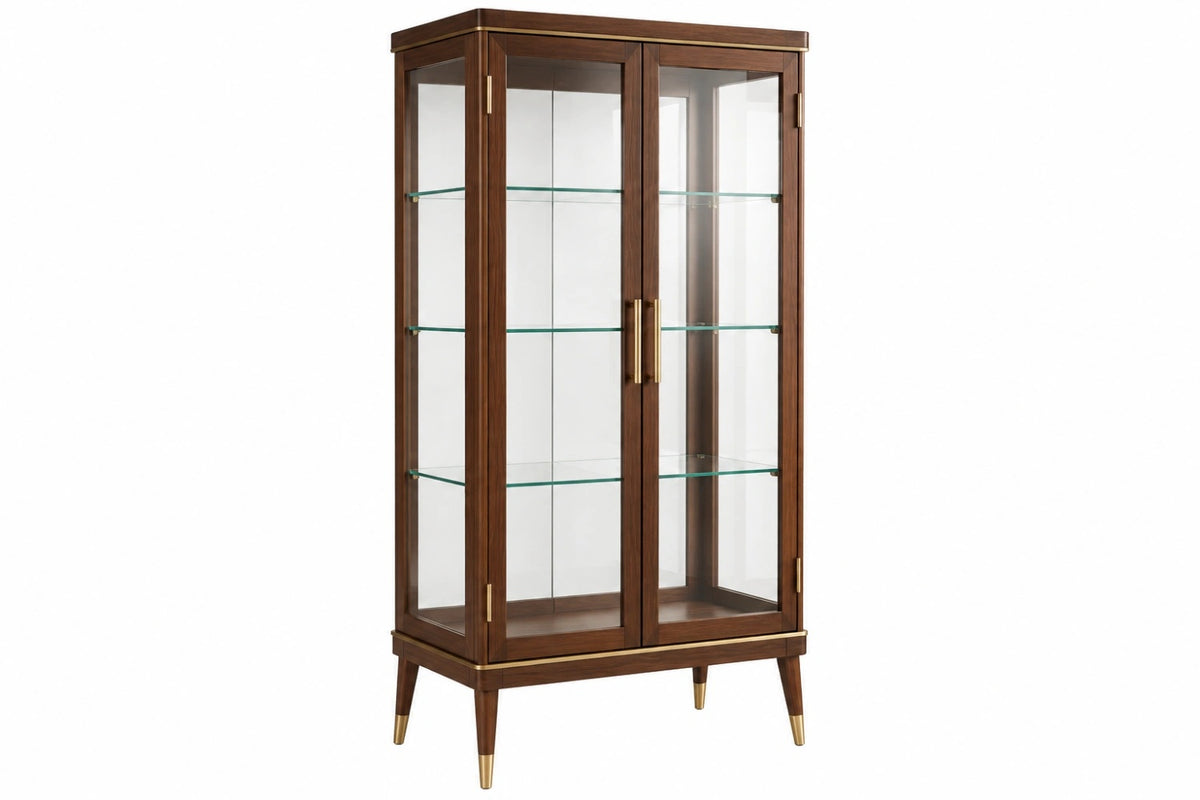 Vetrina 100 x 45 x 180 cm in legno e vetro marrone con ante - stile moderno