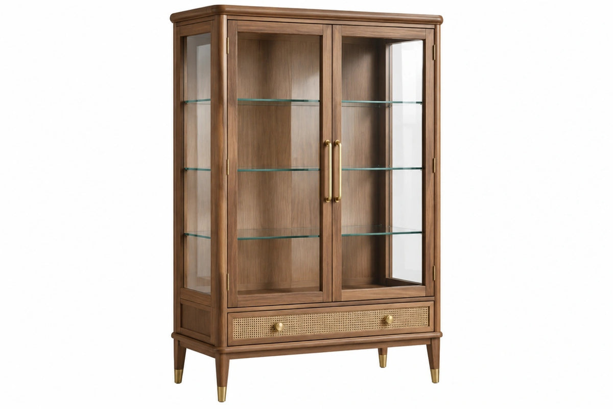 Vetrina 100 x 40 x 180 cm in legno marrone con vetro e cassetto stile classico