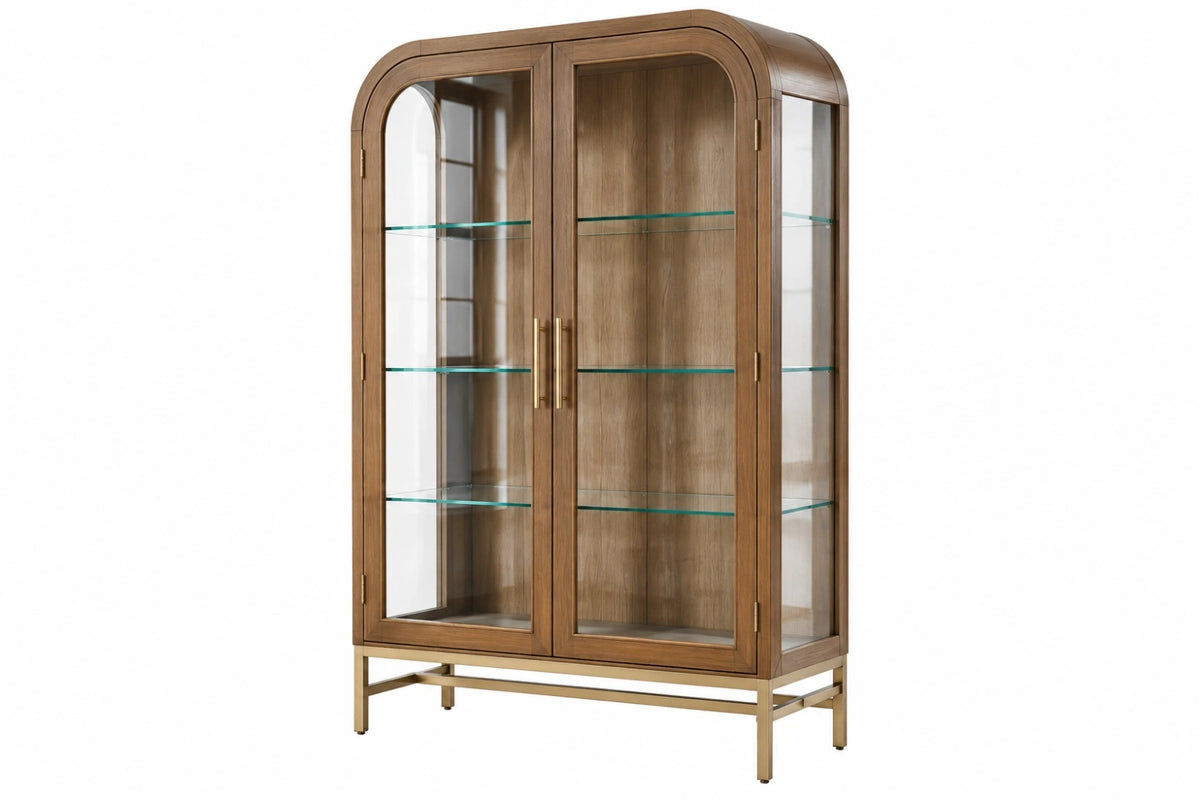 Vetrina 100 x 45 x 190 cm in legno marrone e vetro con ante - stile moderno