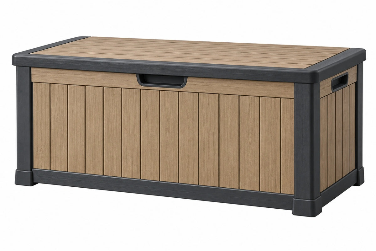Cassapanca contenitore da esterno 120 x 60 x 63 cm in resina marrone e antracite con coperchio
