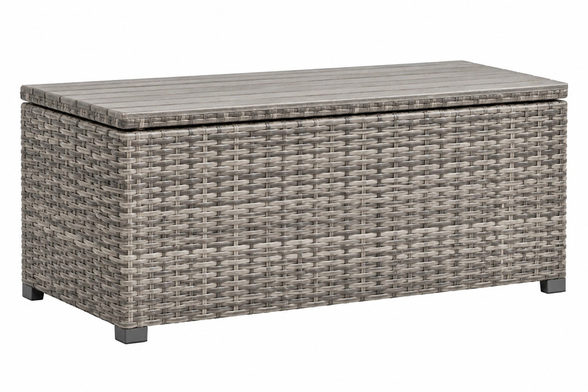 Cassapanca da esterno 120 x 60 x 60 cm in rattan sintetico grigio con coperchio contenitore