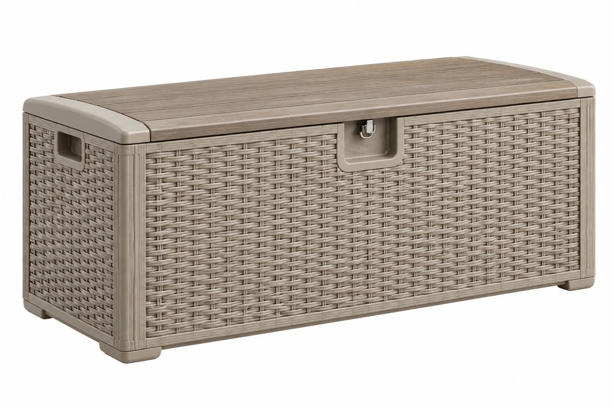 Cassapanca contenitore 120 x 60 x 63 cm in resina beige per esterno con coperchio
