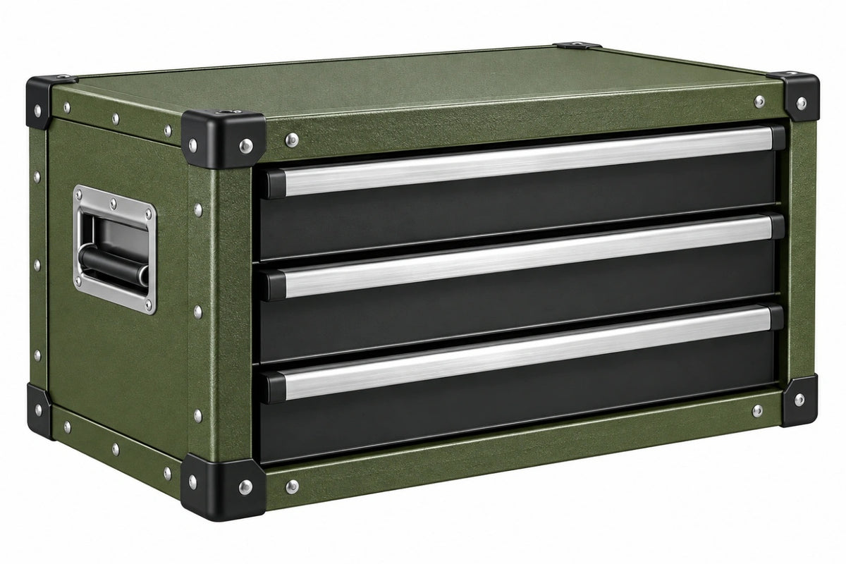 Cassettiera portautensili 60 cm x 40 cm x 45 cm in acciaio verde con 3 cassetti stile industriale