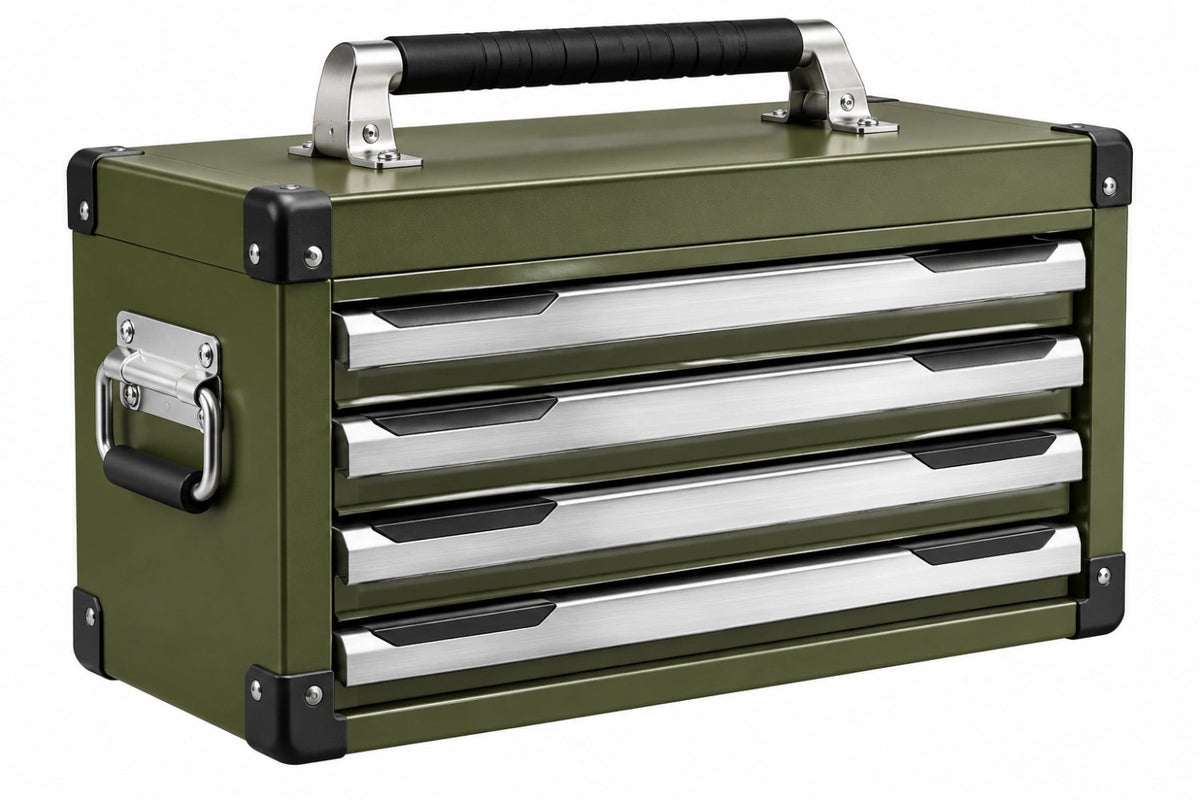 Cassetta portautensili 45 x 25 x 30 cm in acciaio verde con 4 cassetti portatile